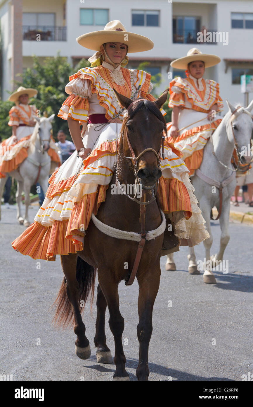 Mexican girls in a Charros Parade, Puerto Vallarta, Jalisco, Mexico Stock  Photo - Alamy