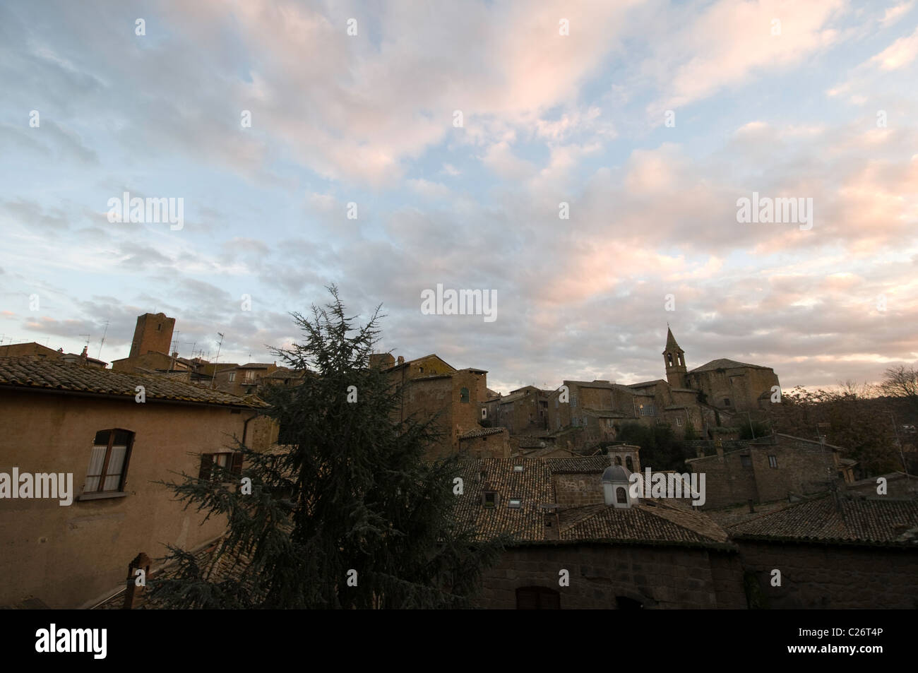 Houses in Orvieto at sunset, Italy Stock Photo Alamy