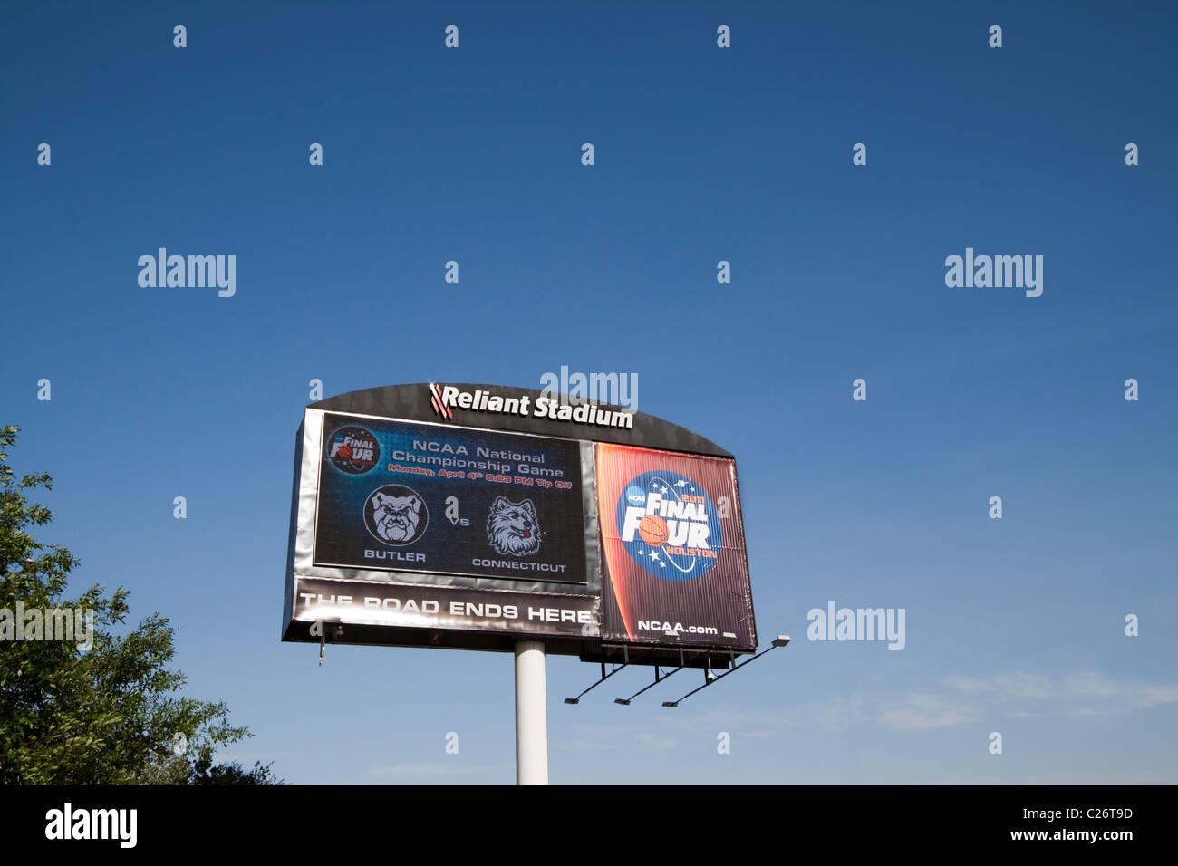 A sign talking about the NCAA Basketball Championship Game in Houston, Texas - taken on April 4th, 2011 Stock Photo