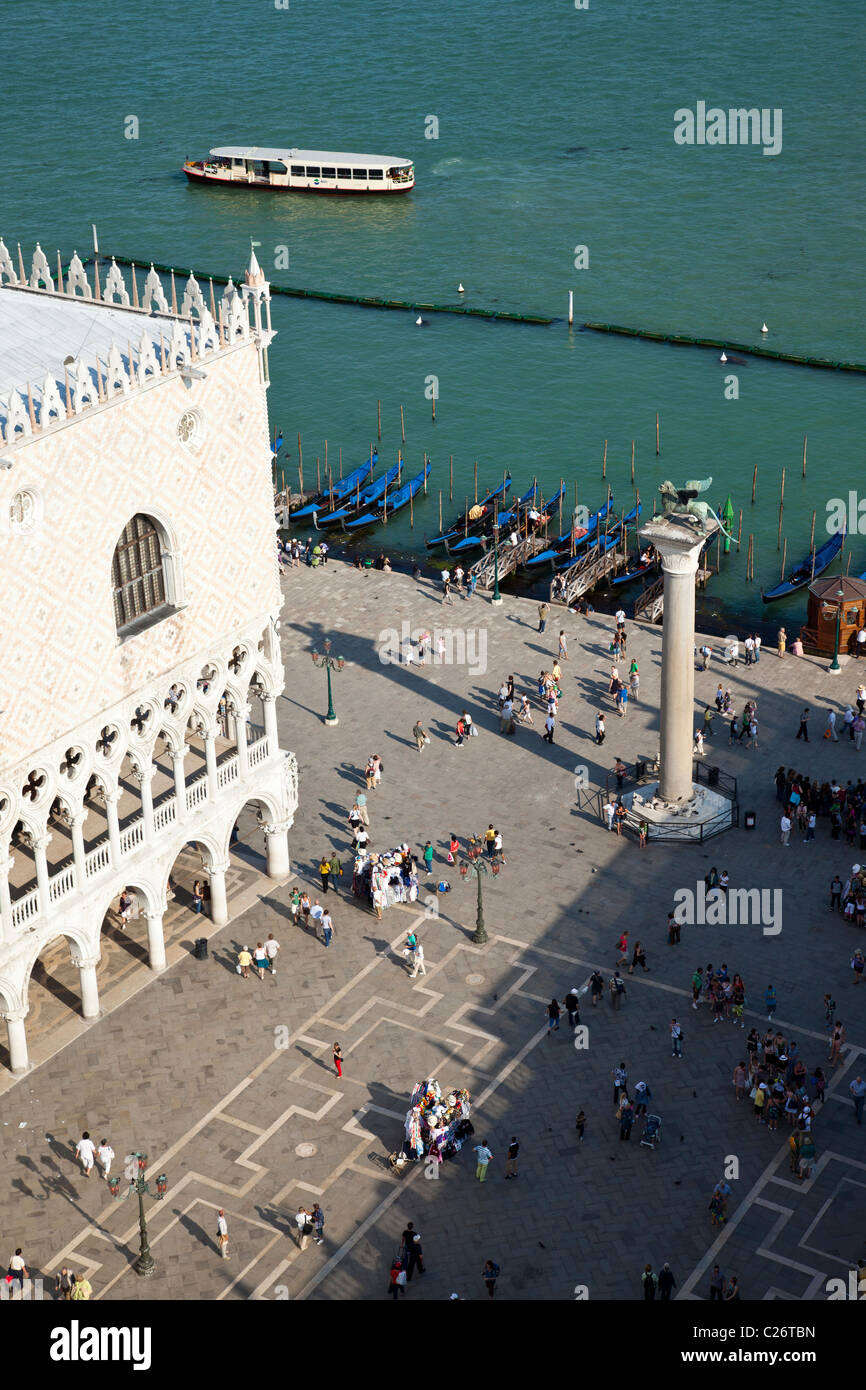 Looking down on the Palazzo Ducale, Grand Canal and Piazzetta di San Marco in Venice Italy. Stock Photo