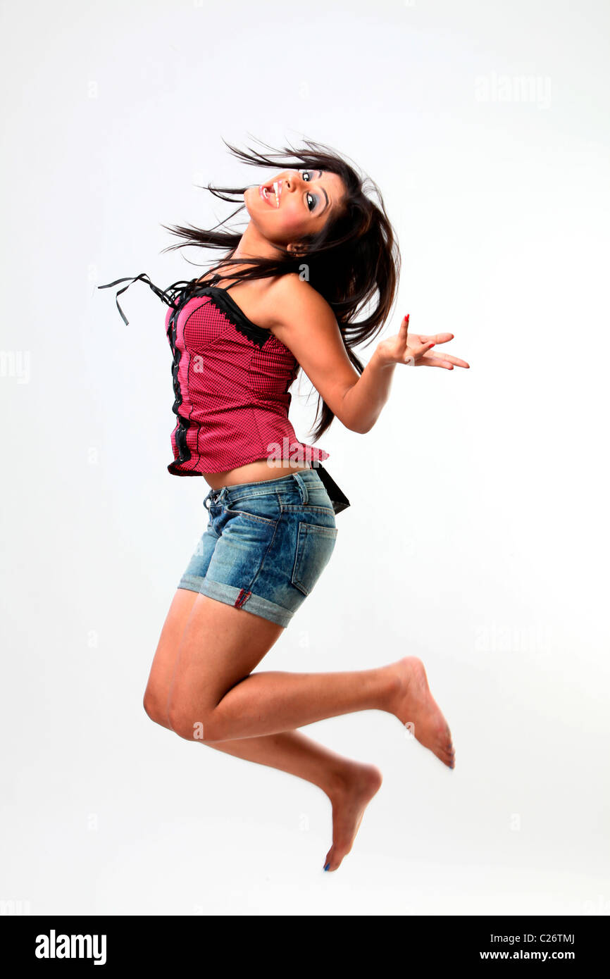 Jumping Indian girl Stock Photo Alamy