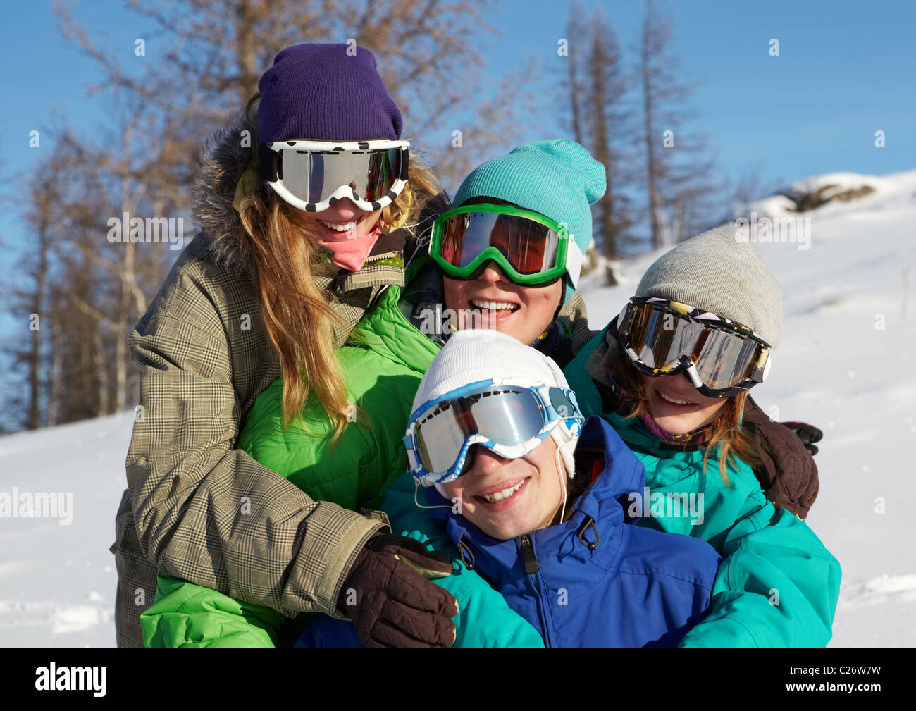 ski goggles embracing Stock Photo 