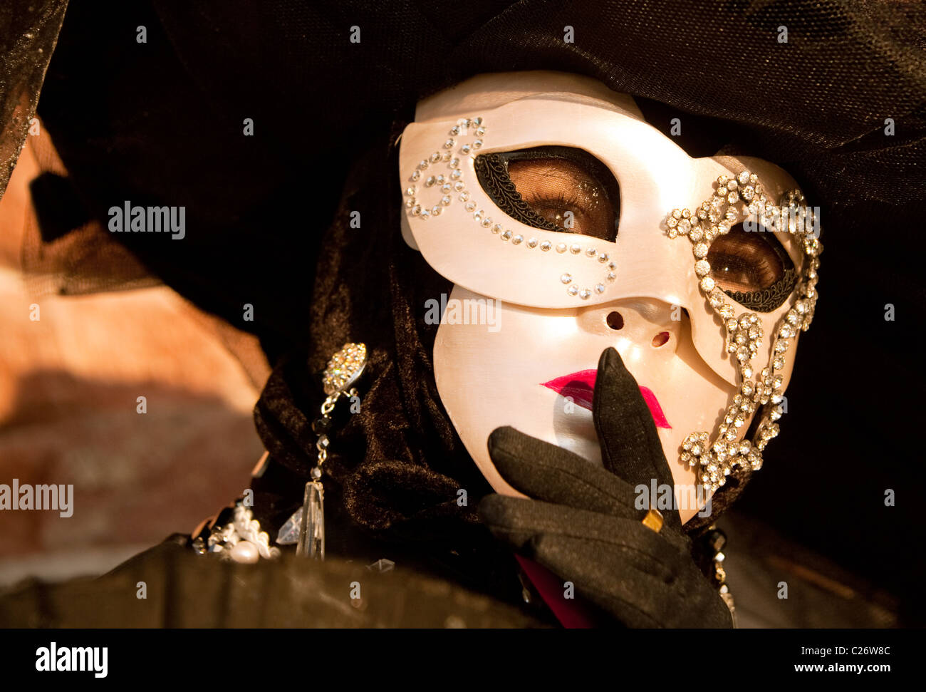 Female character in costume, the Carnival, Venice, Italy Stock Photo