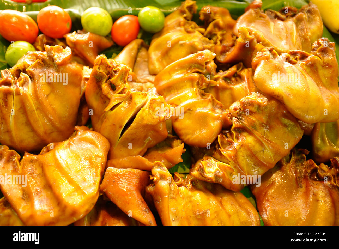 steamed pig ears,thai delicacy, street food, night market , bangkok
