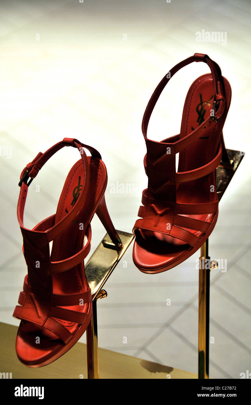luxury woman shoes, Yves Saint Laurent store, Roissy airport , France Stock Photo