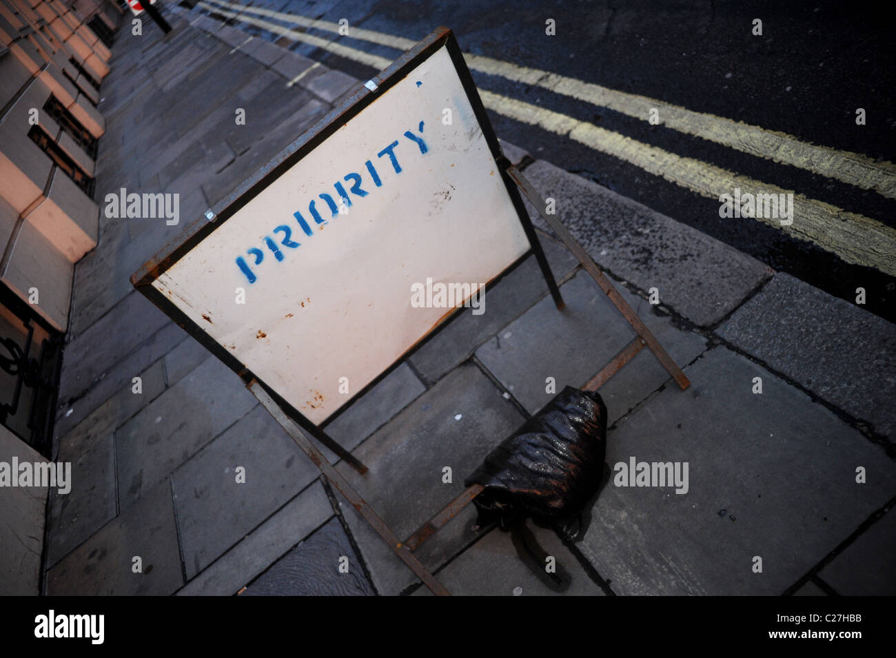 Graffitied traffic sign, London Stock Photo