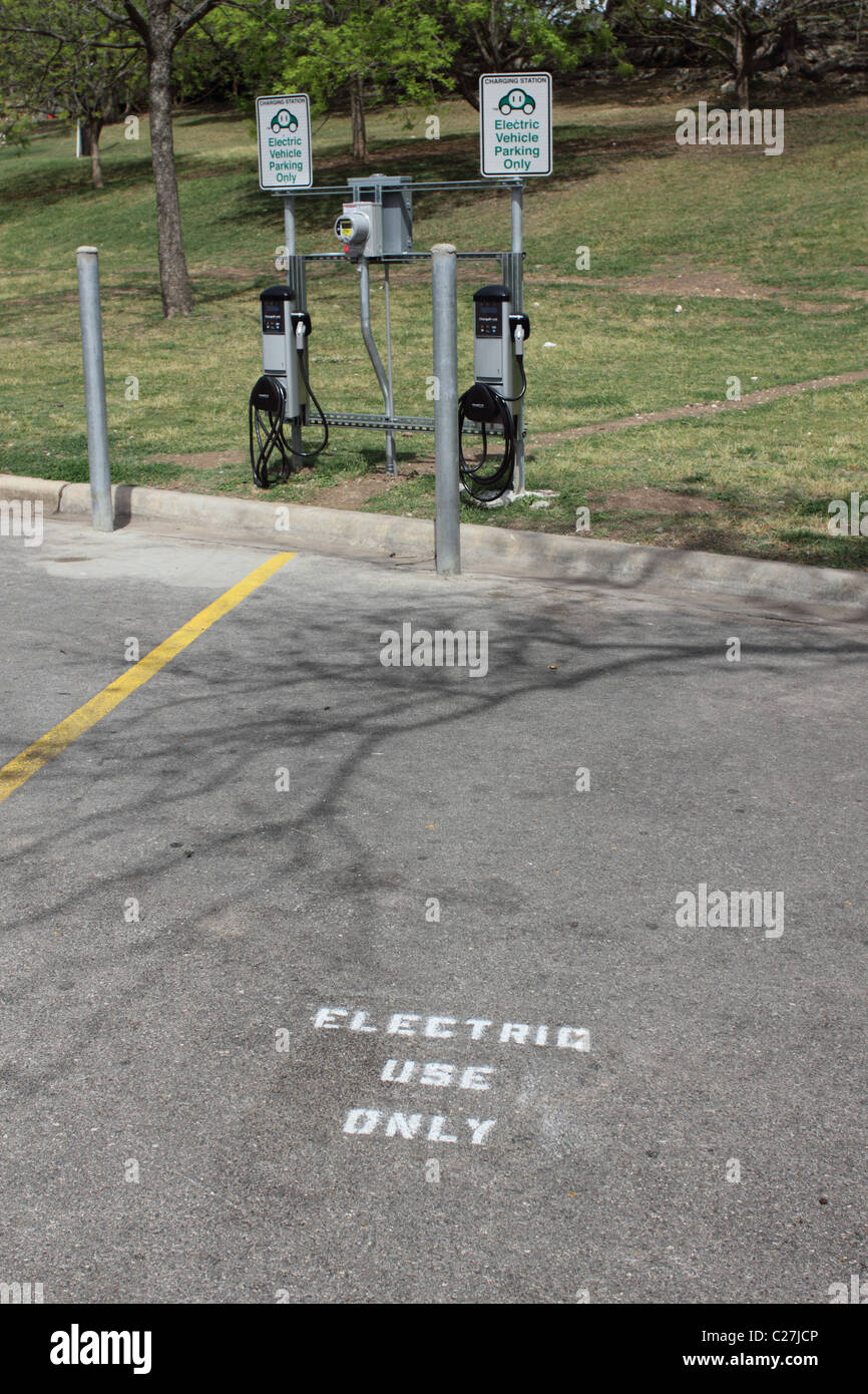 Electric car charging station at Zilker Park in Austin Texas Stock