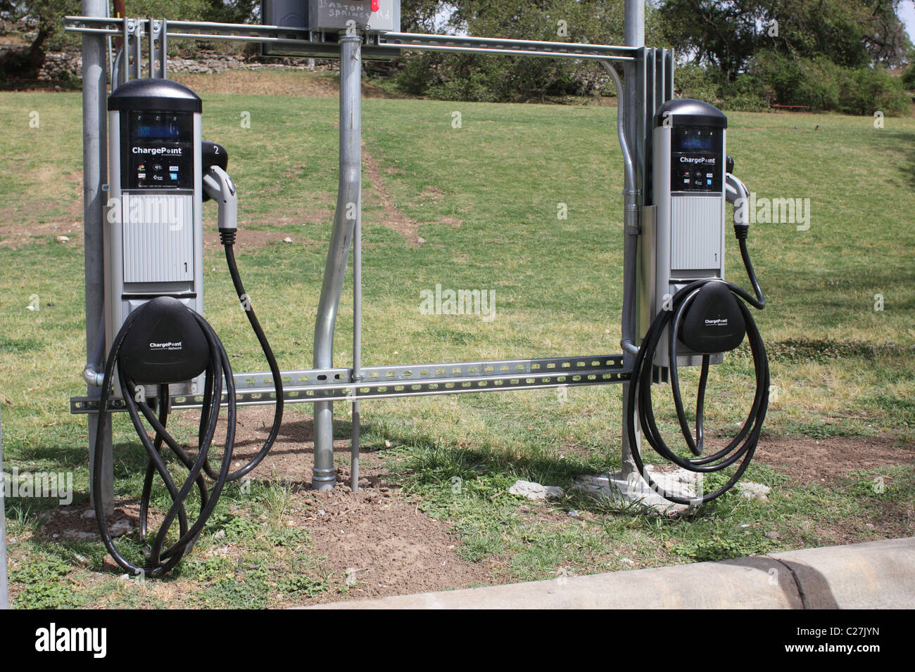 Electric car charging station at Zilker Park in Austin Texas Stock Photo