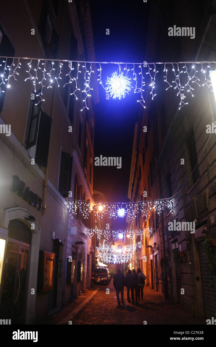 christmas lights in street in rome italy Stock Photo Alamy