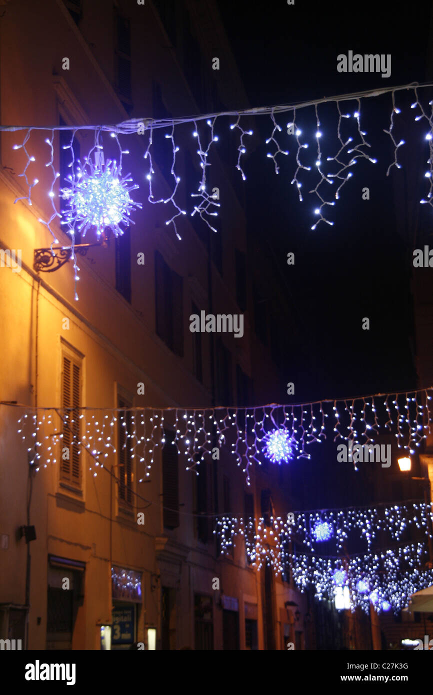 christmas lights in street in rome italy Stock Photo Alamy