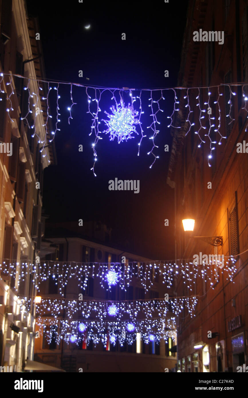christmas lights in street in rome italy Stock Photo Alamy