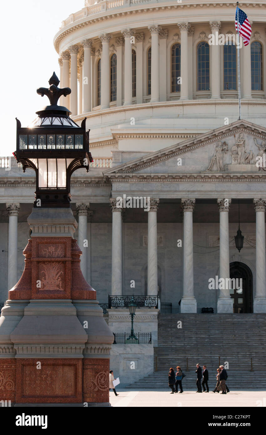 The US Capitol Building in Washington DC and artistic lamp post in the foreground Stock Photo