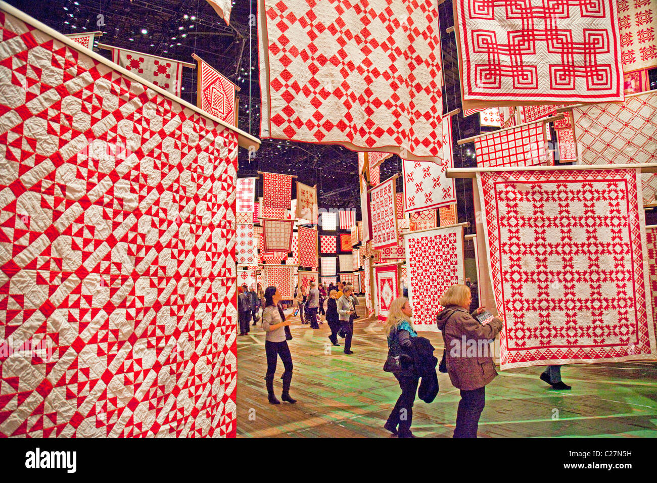 Red and White Quilts at the Park Avenue Armory New York City Stock Photo