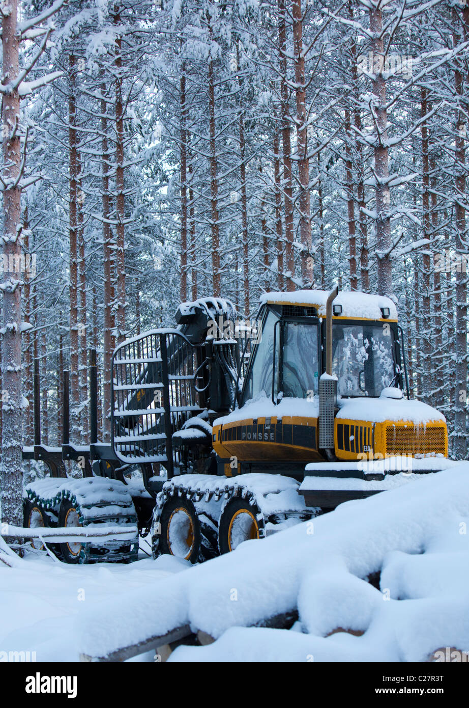 Ponsse Elk forest harvester in forest at Winter , Finland Stock Photo