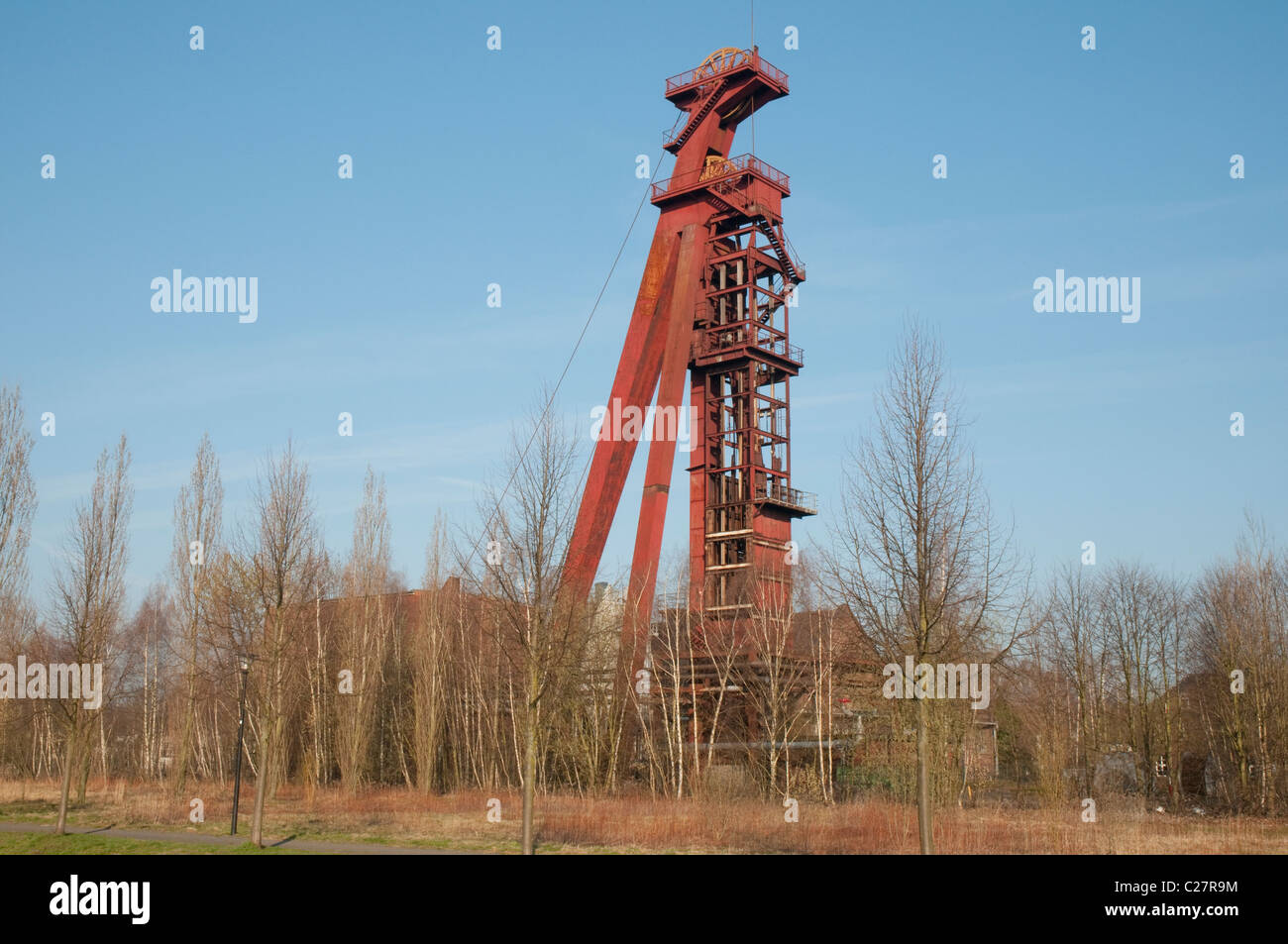 Verbliebener Förderturm der ehemaligen Zeche Monopol, Kamen, Kreis Unna, Ruhrgebiet, Nordrhein-Westfalen, Deutschland Stock Photo