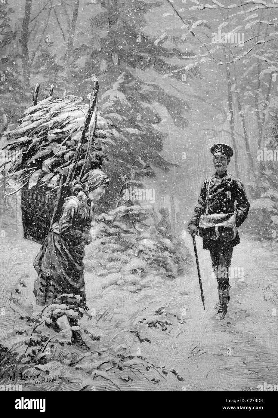 The Stephansbote, the mailman on Christmas Eve, historical illustration, ca. 1893 Stock Photo