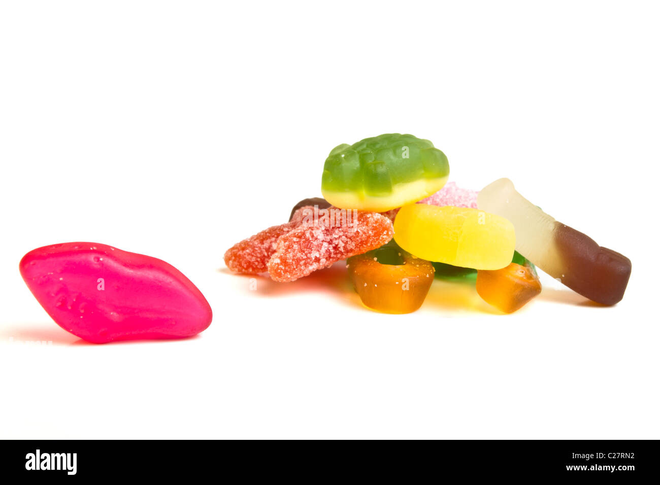 Kids jelly sweet mix up from low perspective. Stock Photo