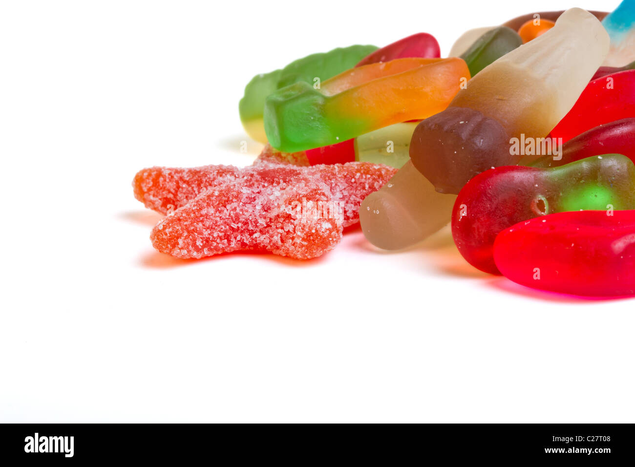 Kids jelly sweet mix up from low perspective. Stock Photo