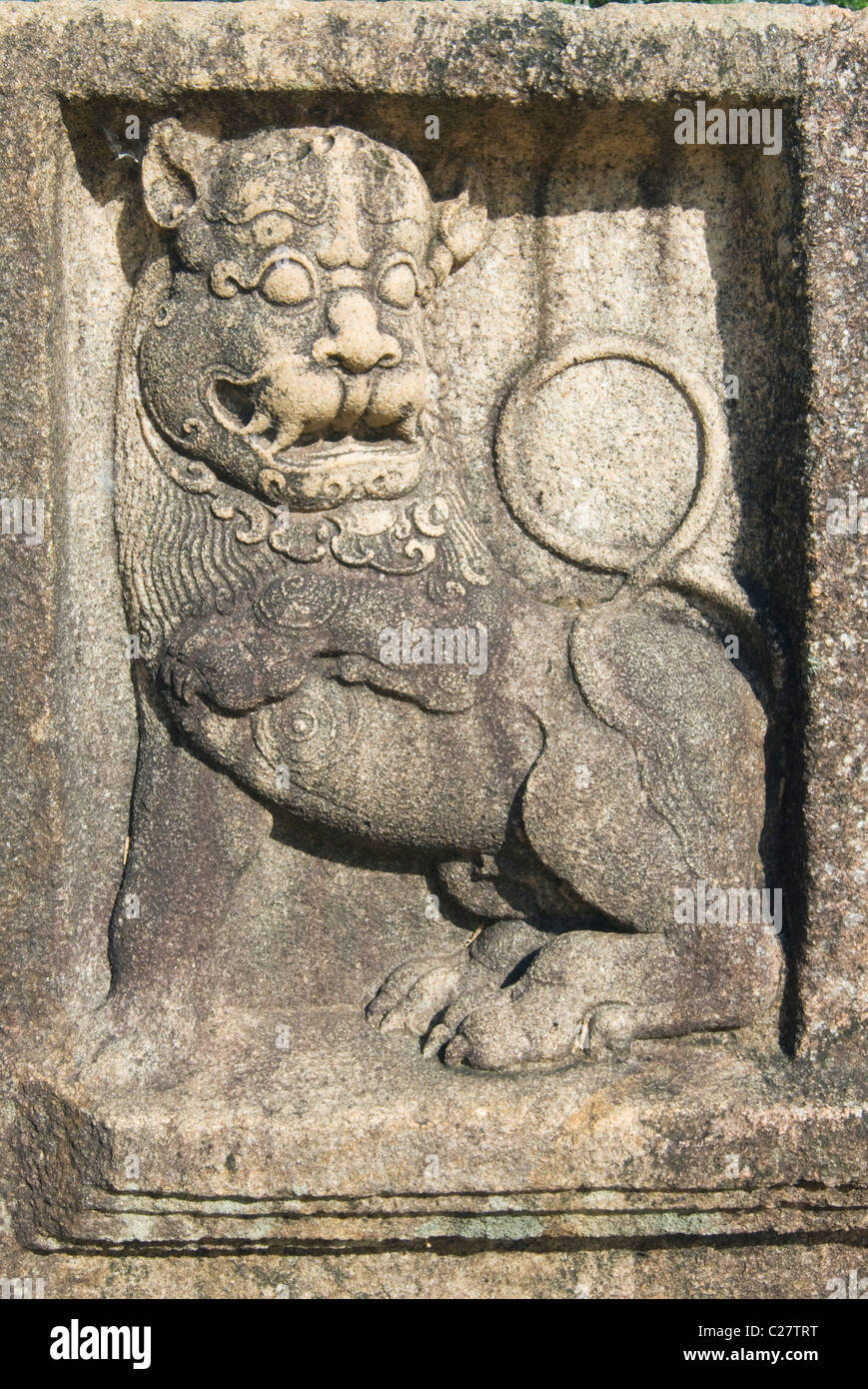 Lion Carving, Ratna Prasada, Anuradhapura Ruins, Sri Lanka, WORLD HERITAGE SITE Stock Photo