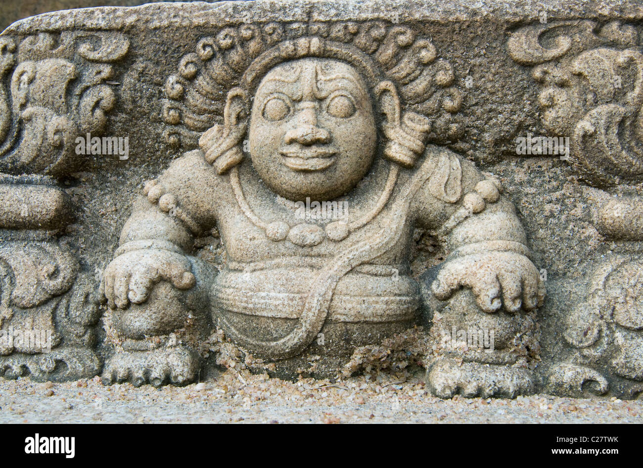 Dwarf figure, Ratnaprasada or chapter house, Anuradhapura ruins, Sri Lanka Stock Photo