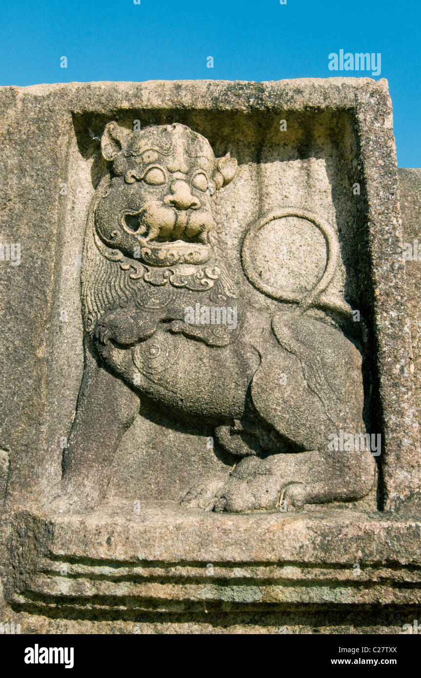 Lion Carving, Ratna Prasada, Anuradhapura Ruins, Sri Lanka, WORLD HERITAGE SITE Stock Photo