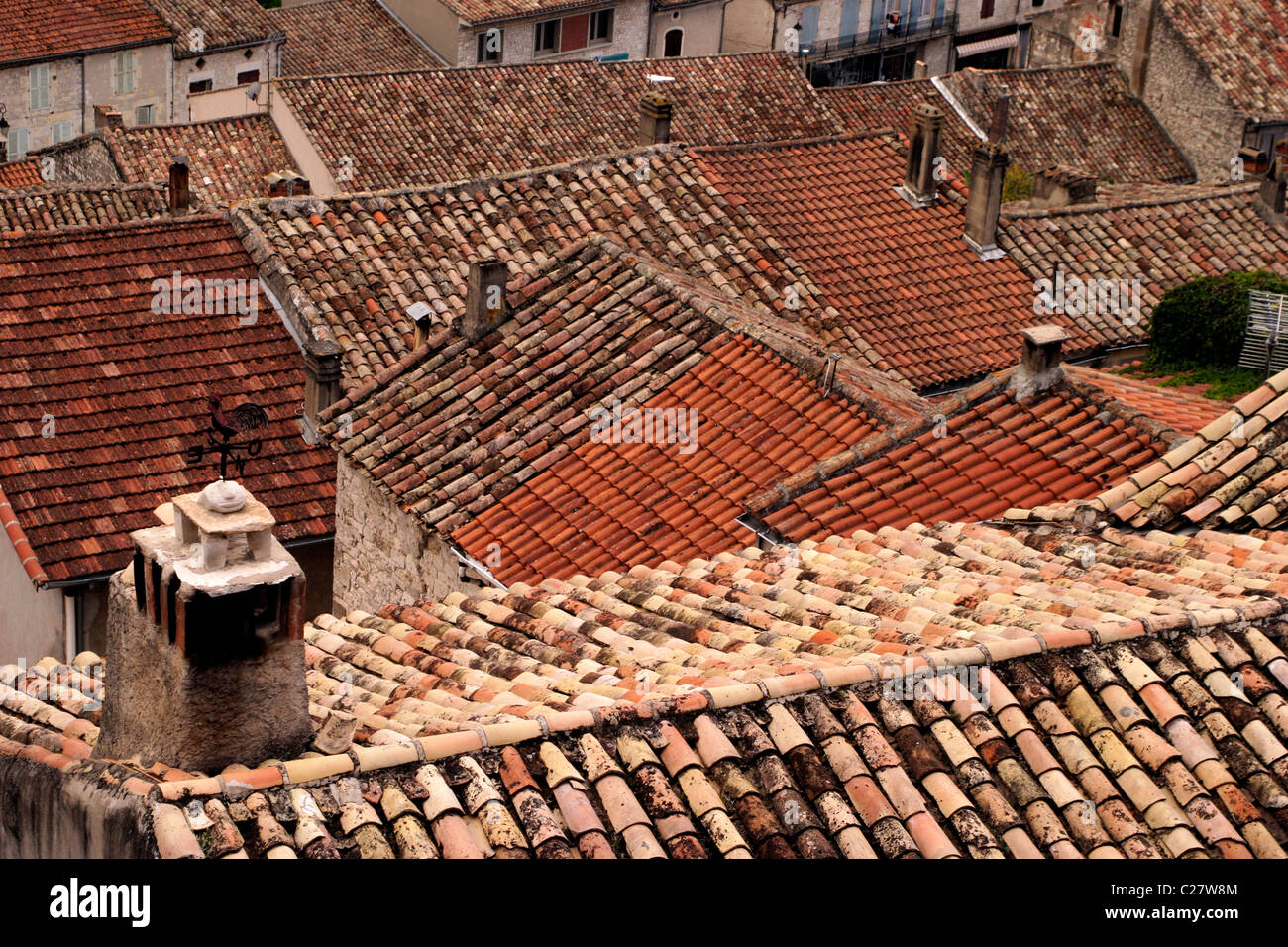 red tiled roofs in lauzerte  in tarn et garonne  France.copy space landscape format Stock Photo