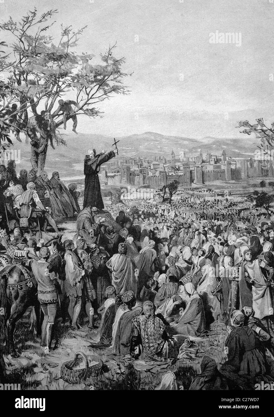 John of Piacenza preaching for peace, historical illustration, ca. 1893 Stock Photo