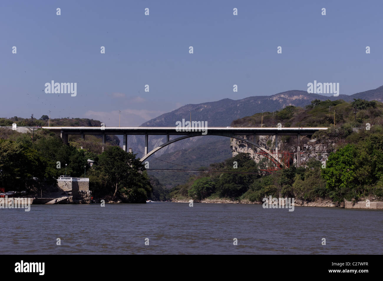 Bridge over Grijalva river at the Sumidero Canyon in Chiapa de Corzo, Chiapas, Mexico Stock Photo