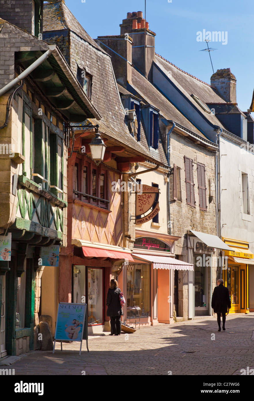 Old medieval street with shops and stores Pontivy, Morbihan, Brittany, France, Europe Stock