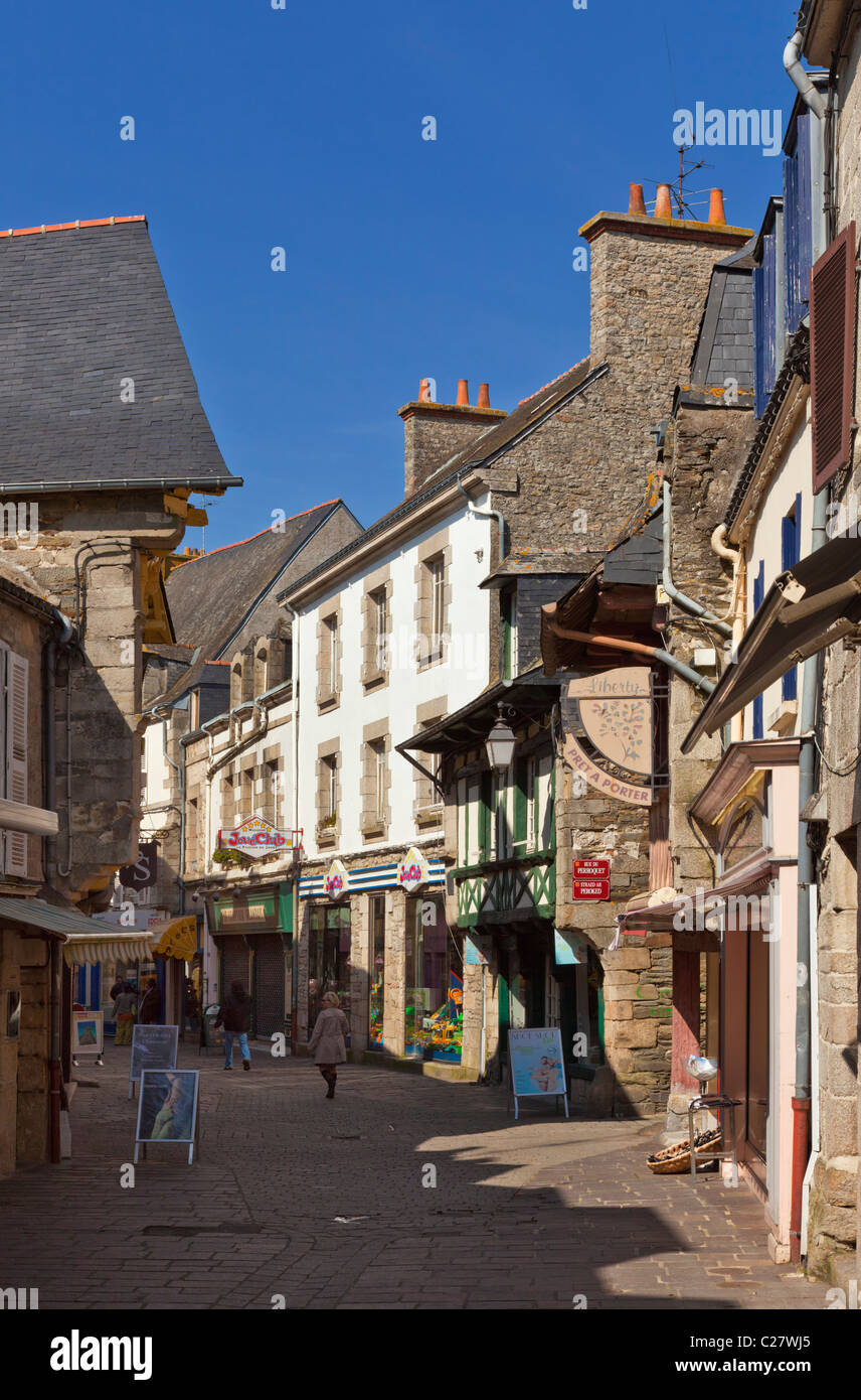 Old medieval street with shops and stores Pontivy, Morbihan, Brittany