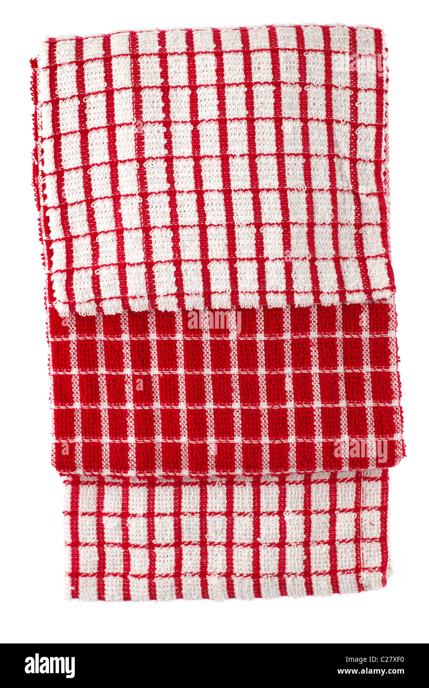 Three red and white lined tea towels Stock Photo