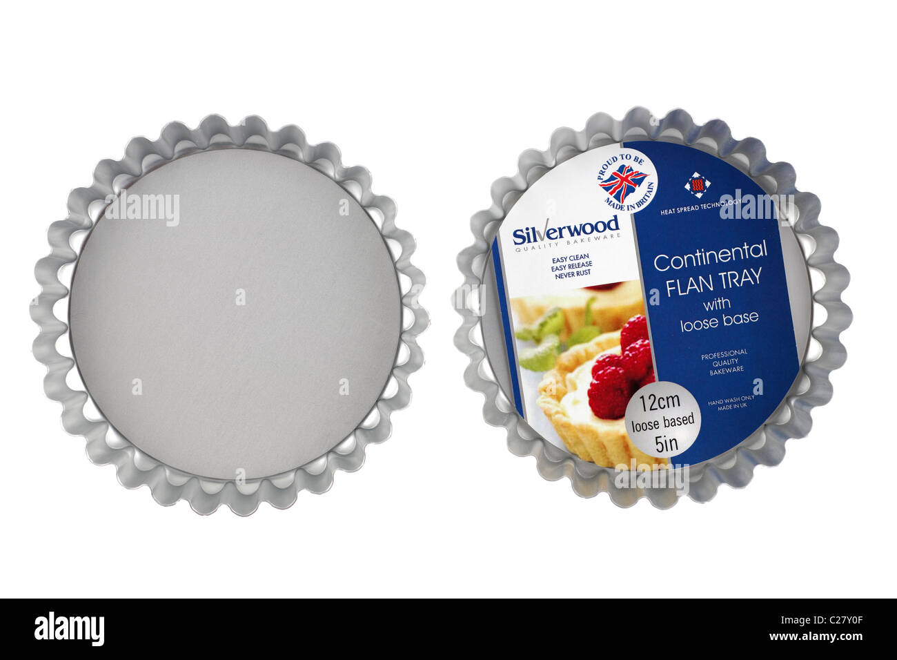 two 12cm loose based continental flan tray Stock Photo