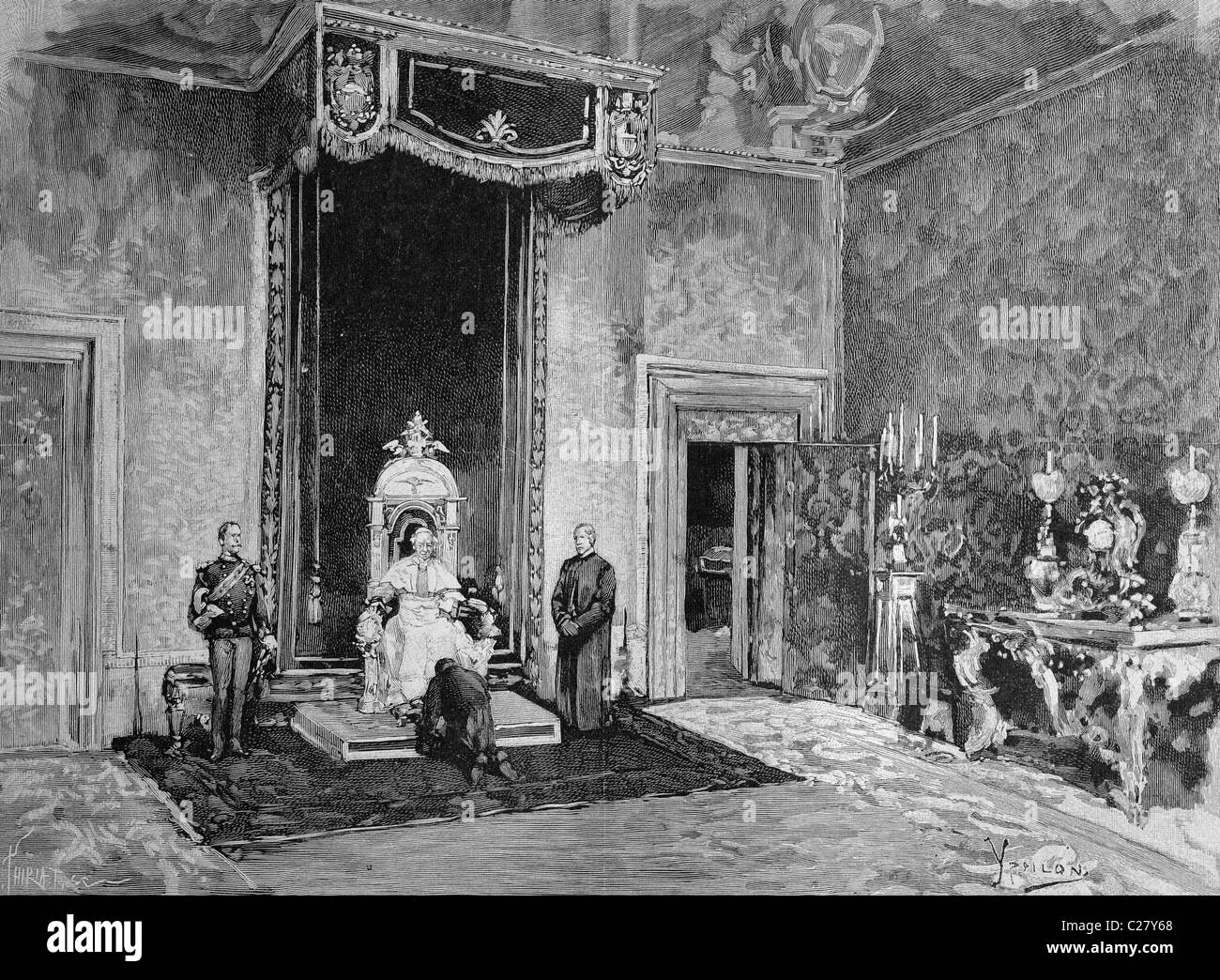 Audience with Pope Leo XIII., historical illustration, ca. 1893 Stock Photo