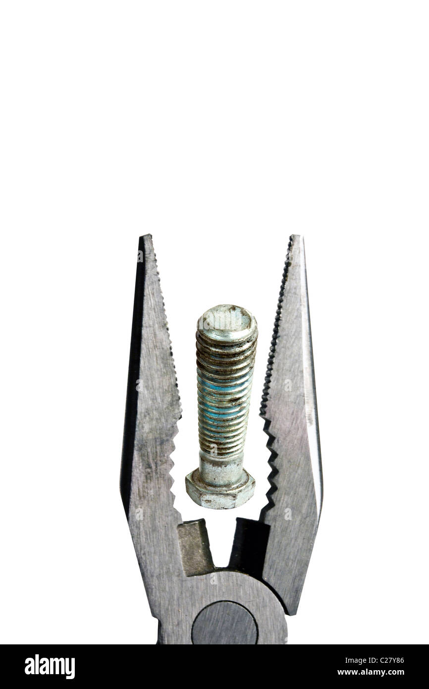 Pliers head and bolt isolated on white background Stock Photo Alamy
