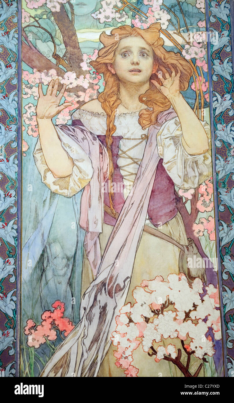 Maude Adams (1872–1953) as Joan of Arc, 1909, by Alphonse Mucha Stock ...