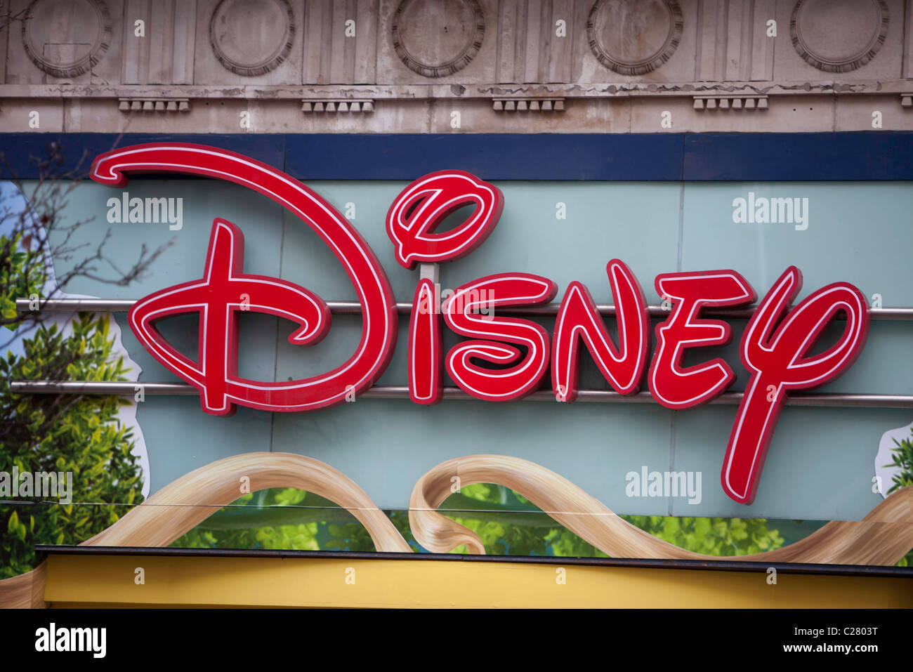 The sign to the Disney store, London. Stock Photo