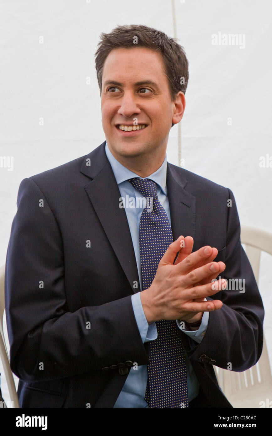Ed Milliband MP, leader of the Labour opposition backstage after speaking at the TUC March for the Alternative in London. Stock Photo