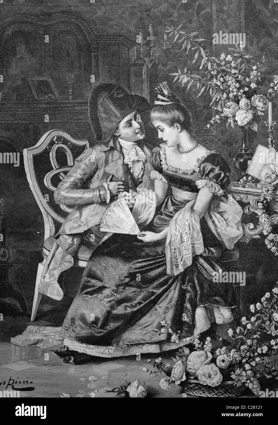 Declaration of love, historical illustration, ca. 1893 Stock Photo