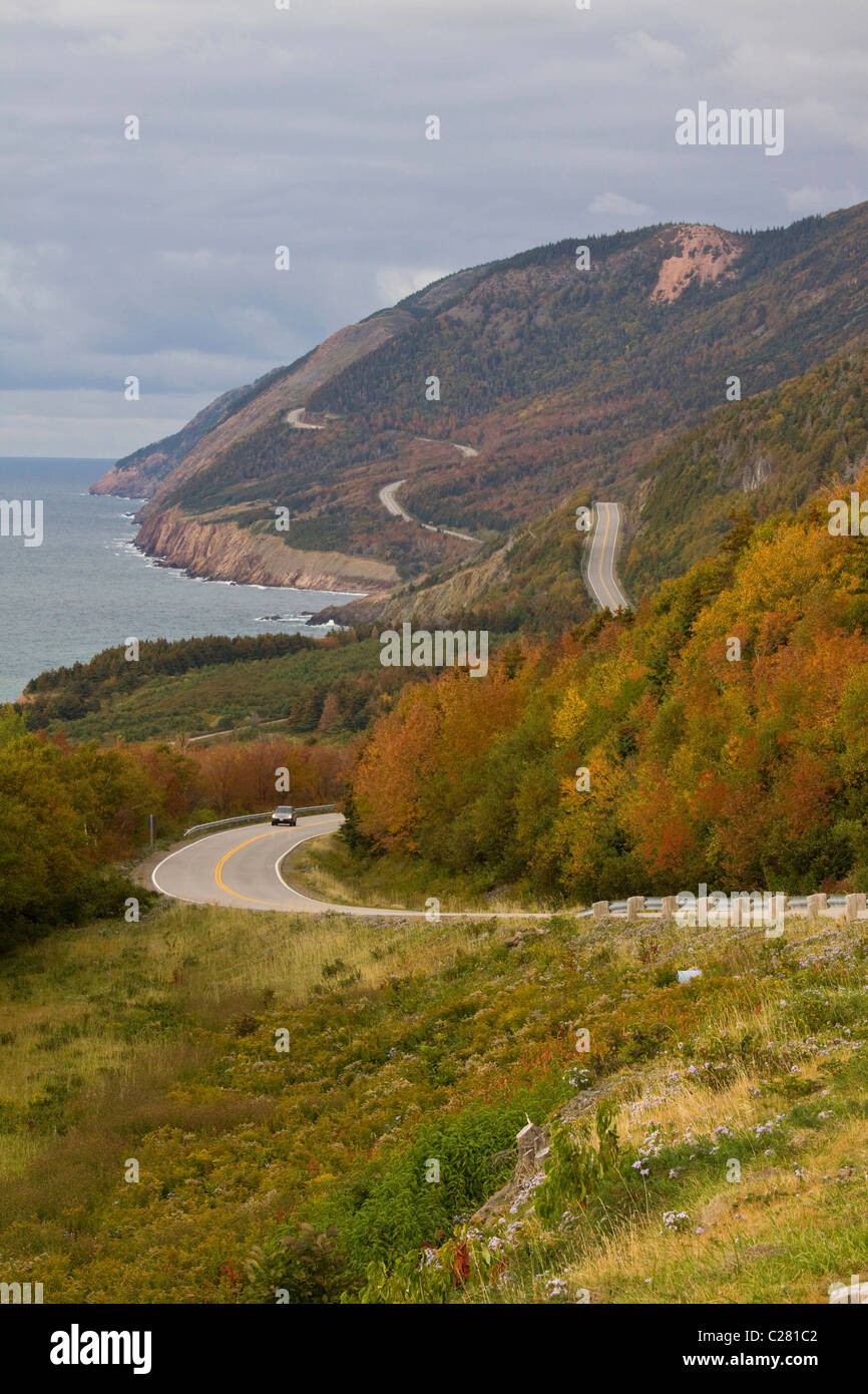 Cabot Trail winding along the western shore of Cape Breton Island, Nova