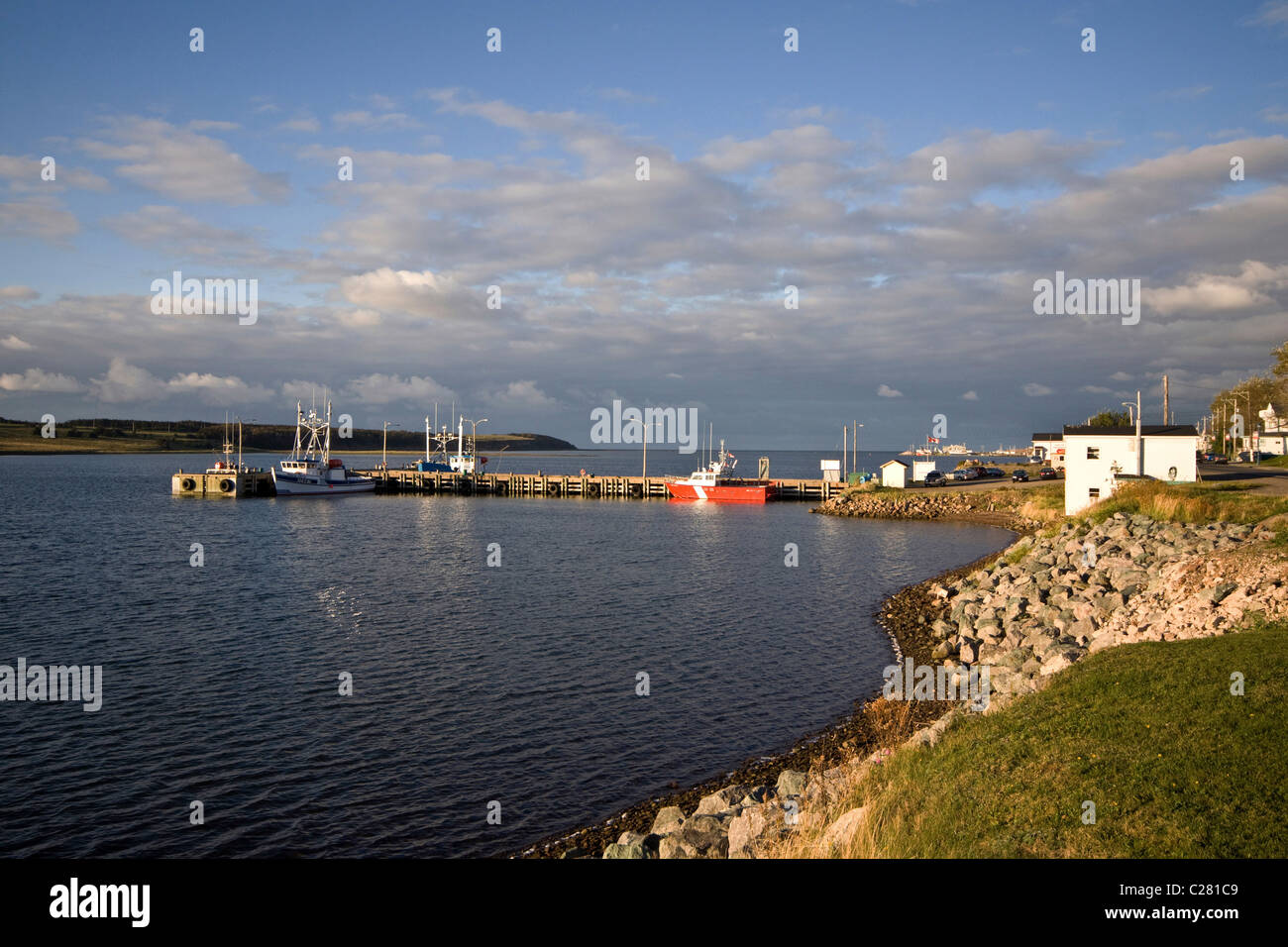 Harbour in town of Cheticamp on west coast of Cape Breton Island, Nova Scotia, Canada Stock Photo