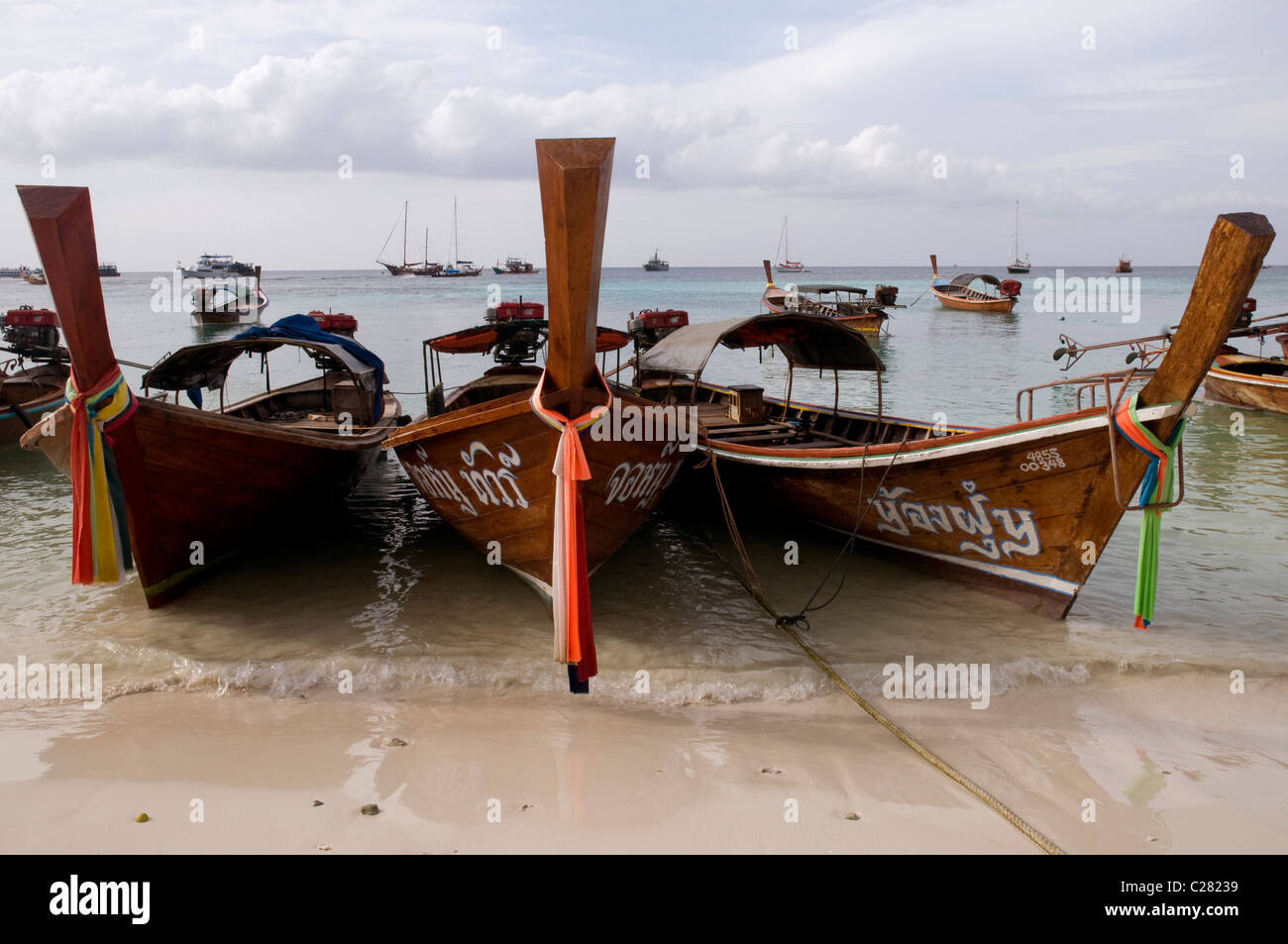 Traditional Thai long-tail boats, Pattaya Beach, Koh Lipe, Thailand Stock Photo