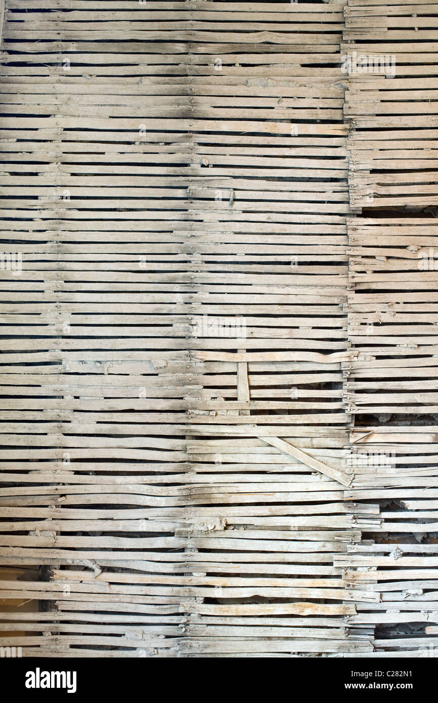 lath wall with plaster removed. Stock Photo