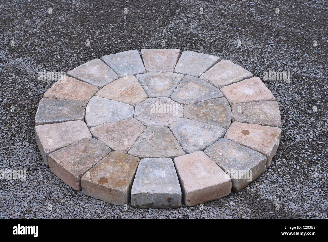 Patio bricks installation Stock Photo