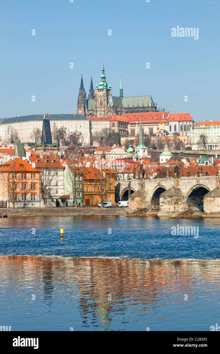 czech republic, prague - charles bridge, hradcany castle, st. vitus´s cathedral Stock Photo