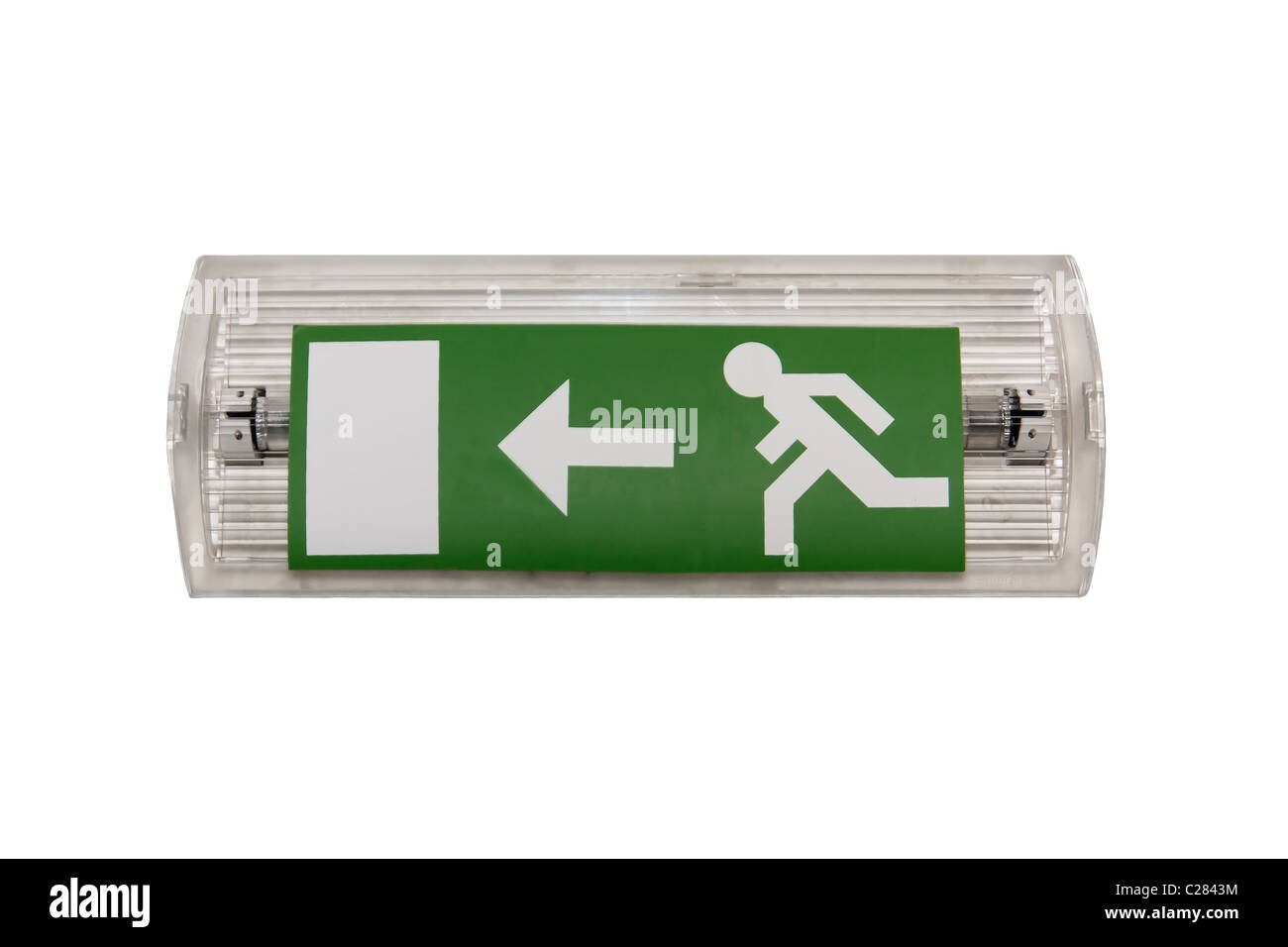An emergency exit signal with white background ( no clipping path, but  easily selectable Stock Photo - Alamy