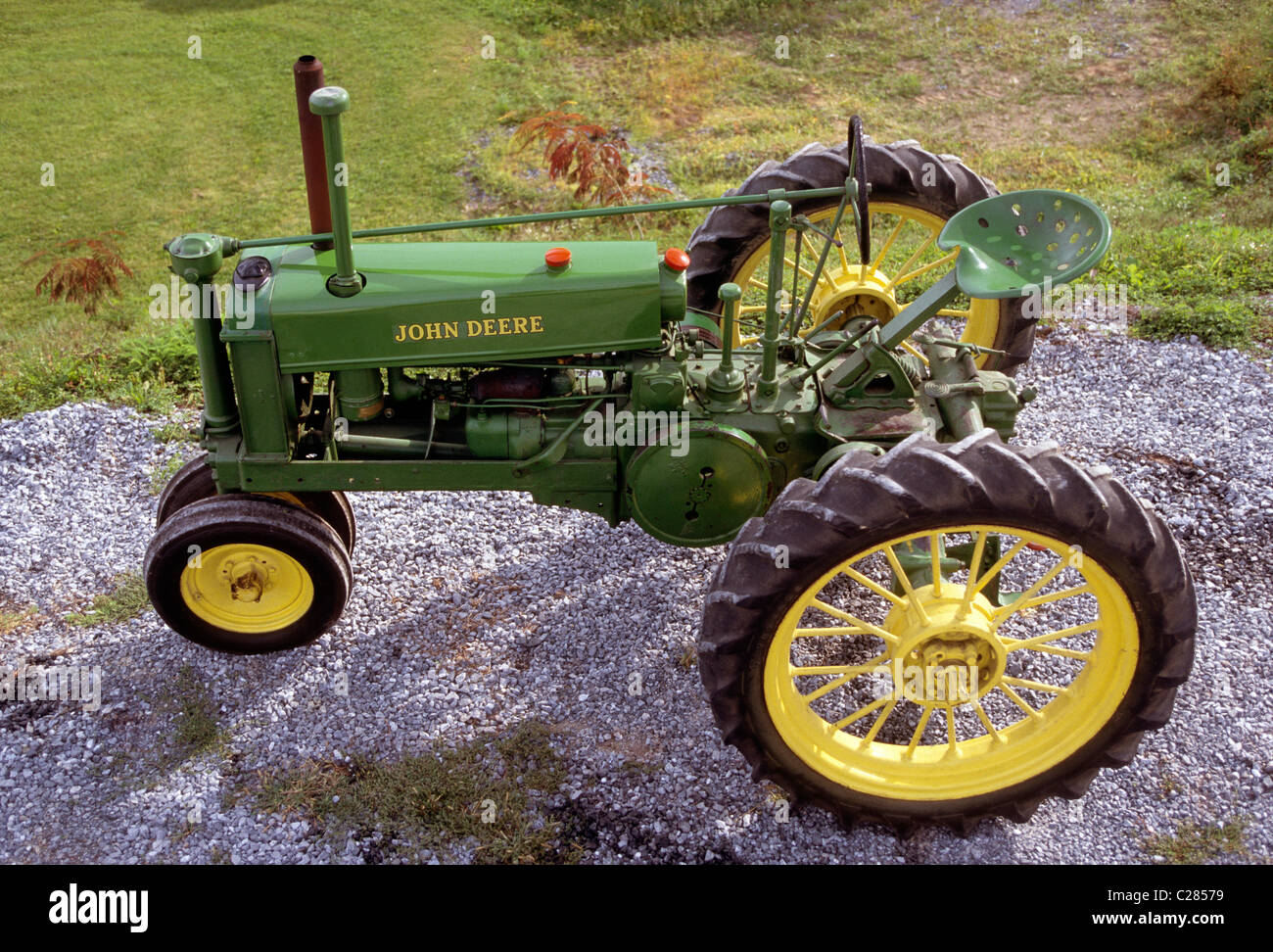 Antique John Deere farm tractor Stock Photo