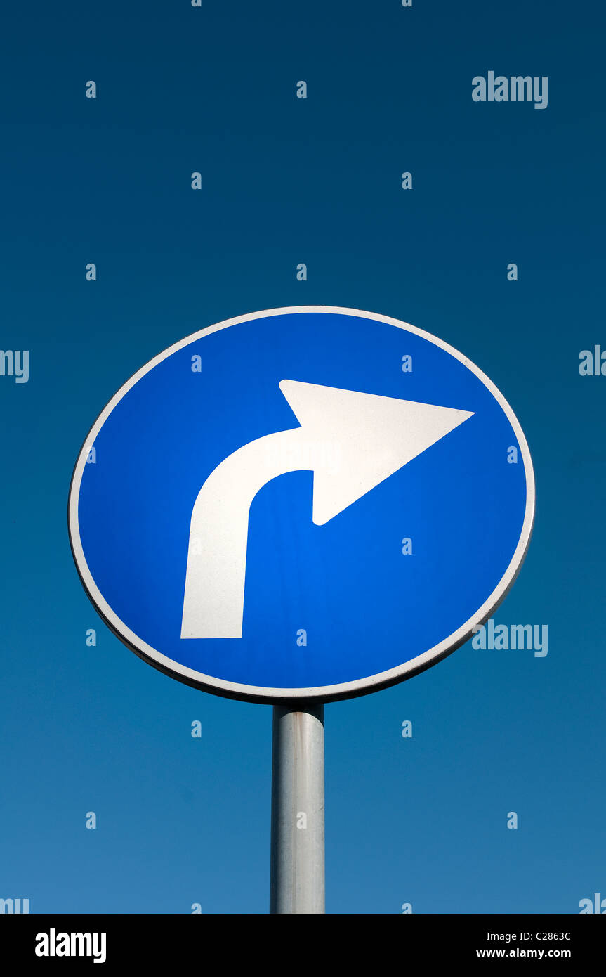 right turn road sign Stock Photo