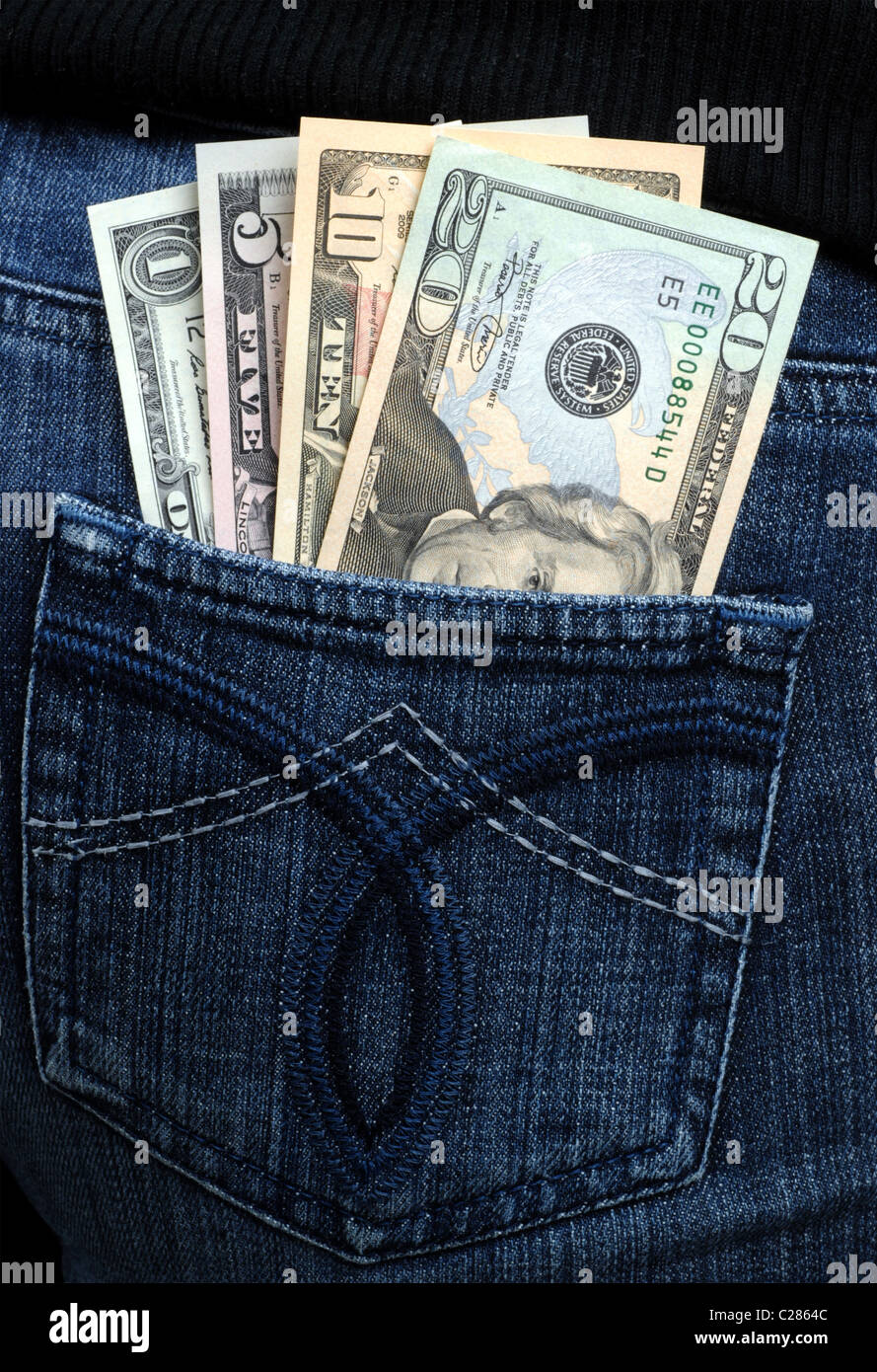 Dollar, dollars, money, American banknotes in a back pocket Stock Photo