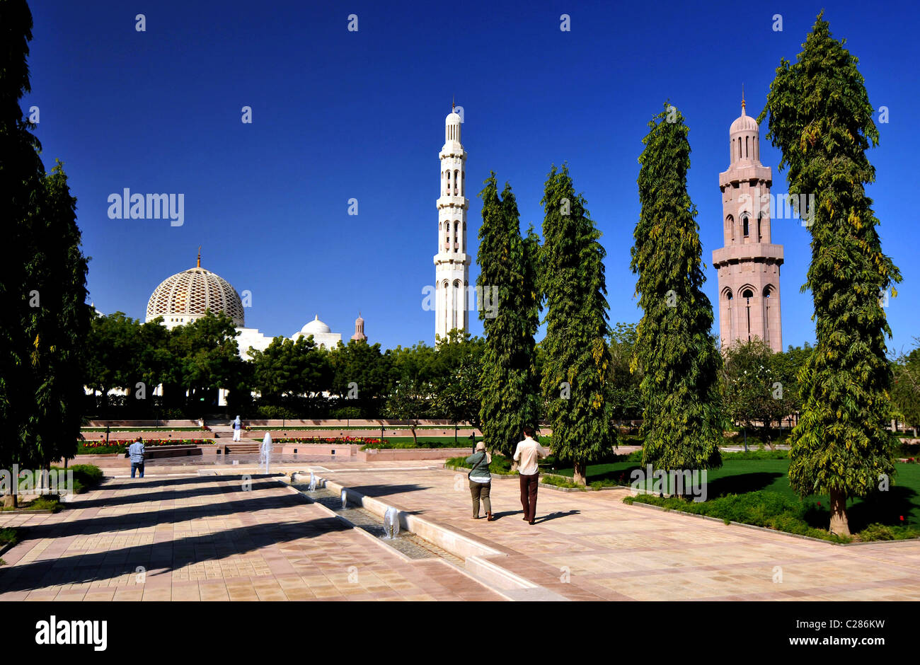 The Grand Mosque and gardens Muscat, Oman Stock Photo