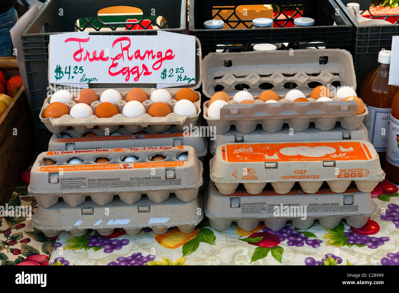 Farm Free Range eggs for sale at the local farmers market in Goleta, California Stock Photo Alamy